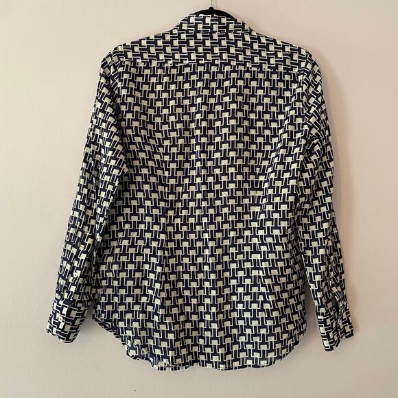 Nili Lotan Navy Blue White Allover Kate Print Button Down Shirt 100 Cotton Small - Picture 6 of 10